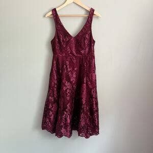Lulu's Burgundy Dress Lace Overlay A-line tank top mini dress medium